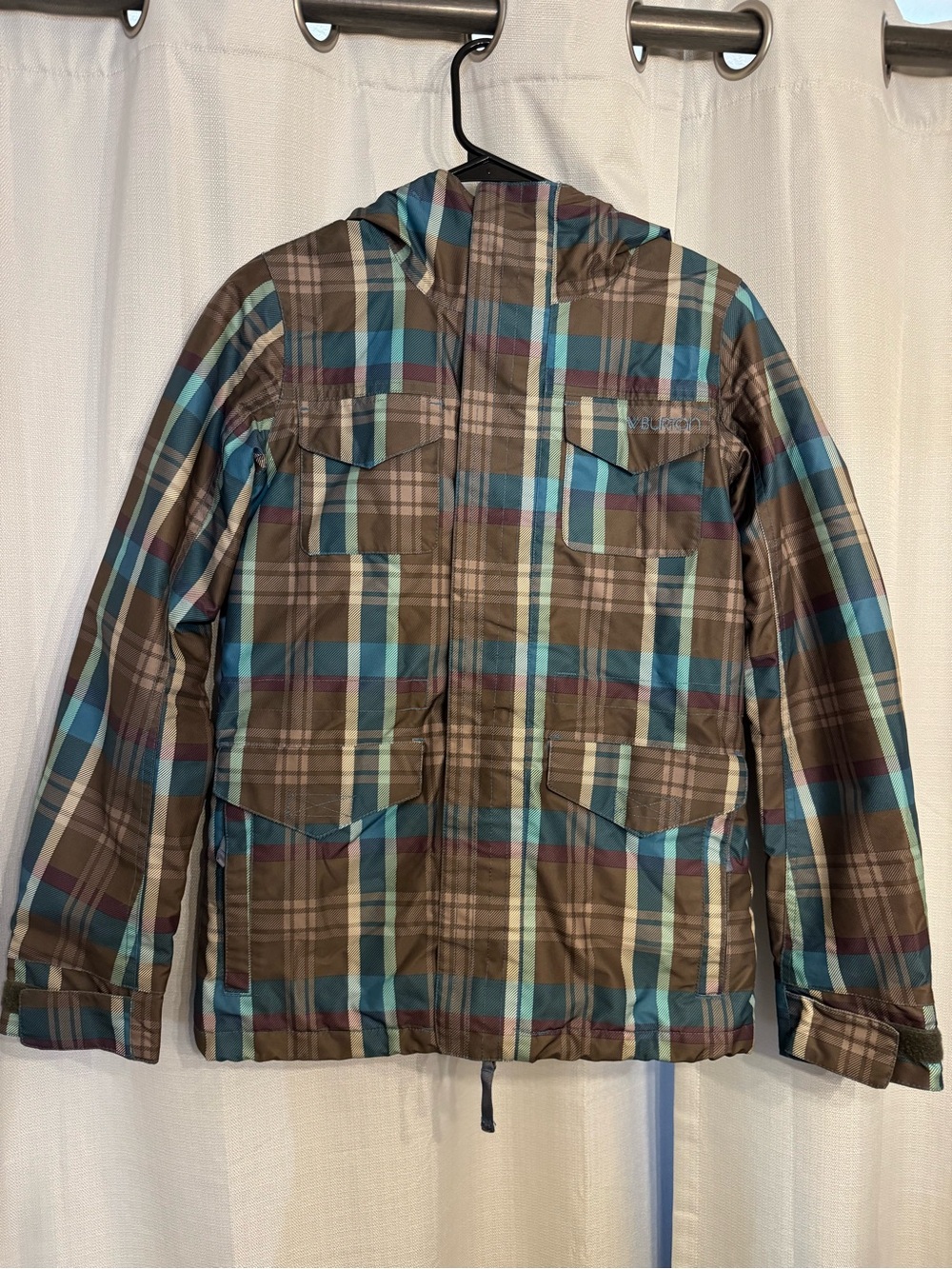 Burton Plaid Ski Jacket in Brown & Blue